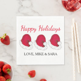 レッドサンタクロースハットクリスマスハッピーホリデイズ スタンダードランチョンナプキン