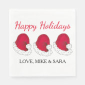 レッドサンタクロースハットクリスマスハッピーホリデイズ スタンダードランチョンナプキン (正面)