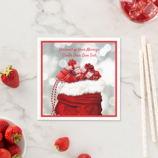 レッドサンタクロースバッグクリスマスプレゼントがいっぱい スタンダードカクテルナプキン (インサイチュ)