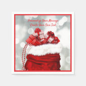 レッドサンタクロースバッグクリスマスプレゼントがいっぱい スタンダードカクテルナプキン (正面)