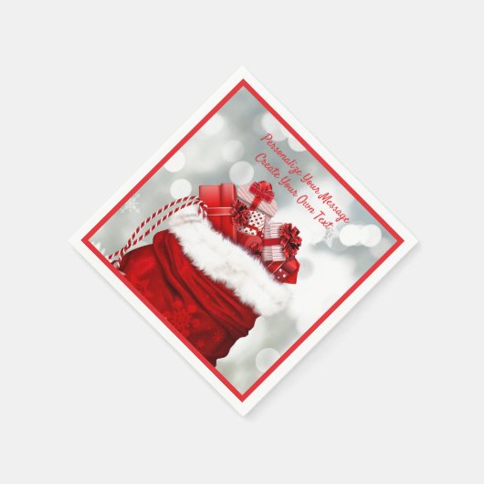 レッドサンタクロースバッグクリスマスプレゼントがいっぱい スタンダードカクテルナプキン (角)