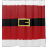 レッドサンタクロースベルト&ホワイトファークリスマスホリデー シャワーカーテン (正面)