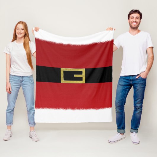 レッドサンタクロースベルト&ホワイトファークリスマスホリデー フリースブランケット (インサイチュ)