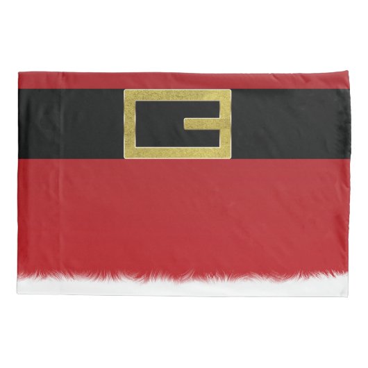 レッドサンタクロースベルト&ホワイトファークリスマスホリデー 枕カバー (裏面)