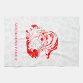 レッドサンタクロース白い雪片 キッチンタオル (横)