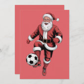 レッドサンタサッカー選手おもしろいクリスマスホリデーカード シーズンカード (正面/裏面)