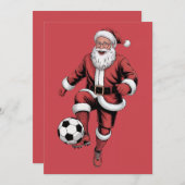 レッドサンタサッカー選手おもしろいクリスマスホリデーカード シーズンカード (正面/裏面)