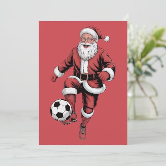 レッドサンタサッカー選手おもしろいクリスマスホリデーカード シーズンカード (スタンド正面)