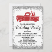 レッドサンタトラッククリスマスホリデーパーティーシルバー 招待状 (正面)