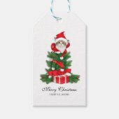 レッドサンタハットのクリスマスで可愛いパーソナライズされた猫 ギフトタグ (正面)