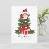 レッドサンタハットのクリスマスで可愛いパーソナライズされた猫 シーズンカード (スタンド正面)