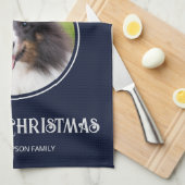 レッドサンタハットカスタム写真テンプレートオンブルー キッチンタオル (四つ折り)