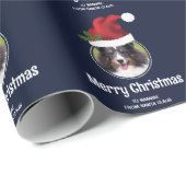 レッドサンタハットカスタム写真テンプレートオンブルー ラッピングペーパー (ロールコーナー)