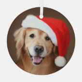 レッドサンタハットガラスオーナ付きゴールデンレトリバー犬 ガラスオーナメント (裏面)