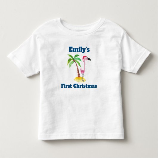 レッドサンタハットクリスマスにピンクのフラミンゴカスタム トドラーTシャツ (正面)