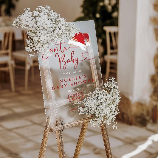 レッドサンタハットクリスマスサンタベビーへようこそ アクリルサイン
