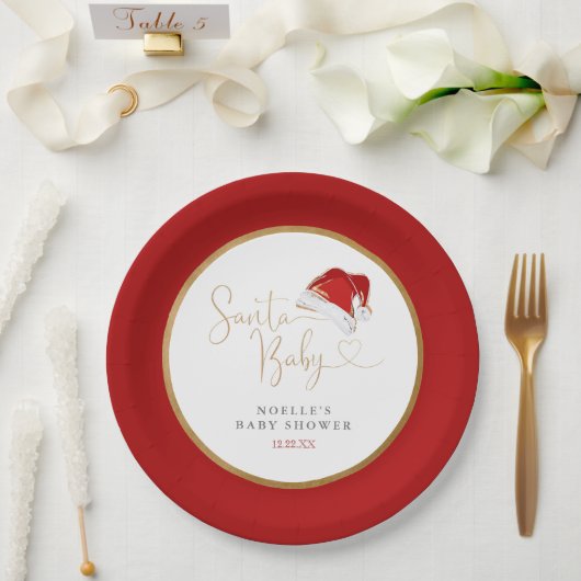 レッドサンタハットクリスマスサンタベビーベビーシャワー ペーパープレート (ウェディング)