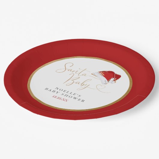 レッドサンタハットクリスマスサンタベビーベビーシャワー ペーパープレート (アングル)