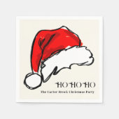 レッドサンタハットクリスマススケッチイラストレーション スタンダードカクテルナプキン (正面)