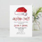 レッドサンタハットクリスマスホリデーパーティー招待状 シーズンカード (スタンド正面)