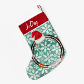 レッドサンタハットグリーンの雪片でペット写真 スモールクリスマスストッキング (裏面 (吊り時))