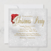 レッドサンタハットスノーフレーククリスマスパーティー開始 招待状 (正面)