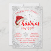レッドサンタハットスノーフレーククリスマスパーティー 招待状 (正面)