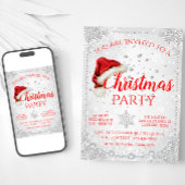 レッドサンタハットスノーフレーククリスマスパーティー 招待状