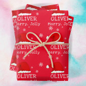 レッドサンタハットスノーフレークメリーキッズ ラッピングペーパーシート