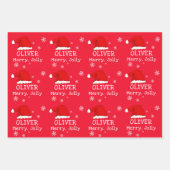 レッドサンタハットスノーフレークメリーキッズ ラッピングペーパーシート (正面2)