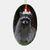 レッドサンタハットホリデーを着た可愛いアライグマ セラミックオーナメント (右)
