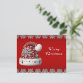 レッドサンタハットホリデークリスマスポストカード ポストカード (スタンド正面)