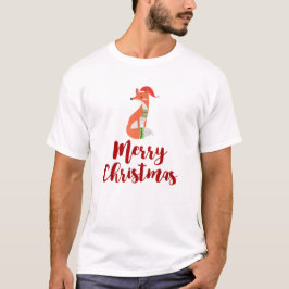 レッドサンタハットメリークリスマスに可愛いオレンジキツネ Tシャツ