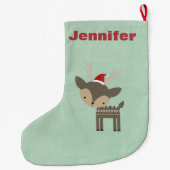 レッドサンタハットレトロのクリスマスディアインカスタム ラージクリスマスストッキング (裏面)
