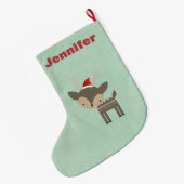 レッドサンタハットレトロのクリスマスディアインカスタム ラージクリスマスストッキング (裏面 (吊り時))