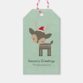 レッドサンタハットレトロヒップスターのクリスマスディアー ギフトタグ (正面)