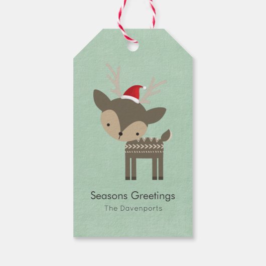 レッドサンタハットレトロヒップスターのクリスマスディアー ギフトタグ (裏面)