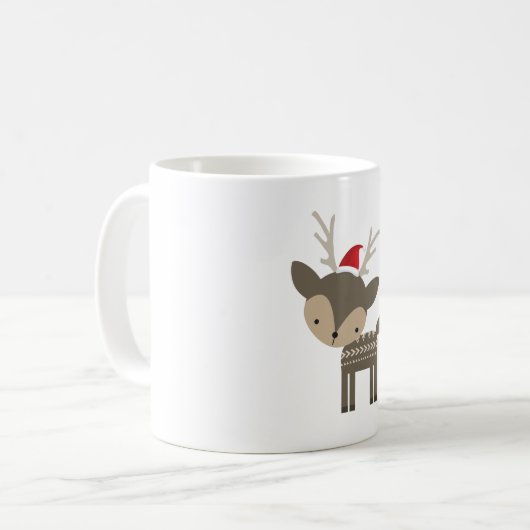 レッドサンタハットレトロヒップスターのクリスマスディアー コーヒーマグカップ (正面左)