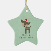 レッドサンタハットレトロヒップスターのクリスマスディアー セラミックオーナメント (右)