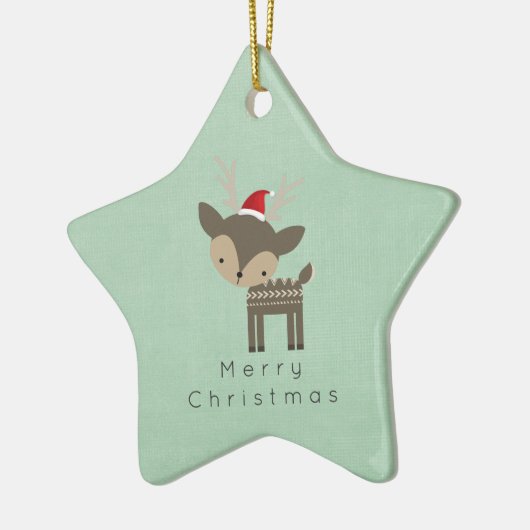 レッドサンタハットレトロヒップスターのクリスマスディアー セラミックオーナメント (左)