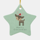 レッドサンタハットレトロヒップスターのクリスマスディアー セラミックオーナメント (裏面)