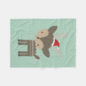 レッドサンタハットレトロヒップスターのクリスマスディアー フリースブランケット (正面(横))