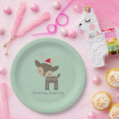 レッドサンタハットレトロヒップスターのクリスマスディアー ペーパープレート (パーティー)