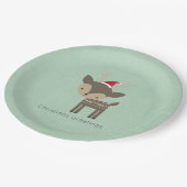 レッドサンタハットレトロヒップスターのクリスマスディアー ペーパープレート (アングル)