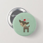レッドサンタハットレトロヒップスターのクリスマスディアー 缶バッジ (正面&裏面)