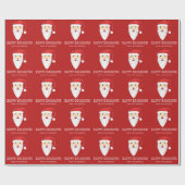 レッドサンタヘッドパターンハッピーホリデーズ名前をカスタムする ラッピングペーパー (フラット)