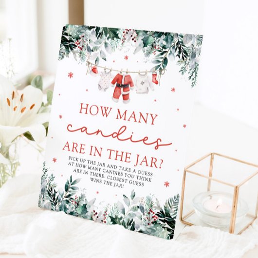 レッドサンタベビーキャンディーズ赤ちゃんシャワーの数を推測 台座サイン