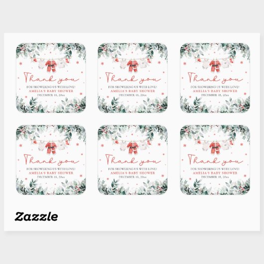 レッドサンタベビークリスマスクロザラインベビーシャワー スクエアシール (シート)