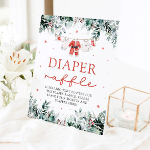 レッドサンタベビークリスマスベビーシャワーおむつラッフル 台座サイン
