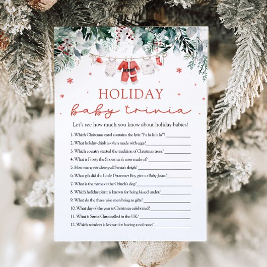 レッドサンタベビーシャワーホリデーベビートリビアゲーム 招待状
